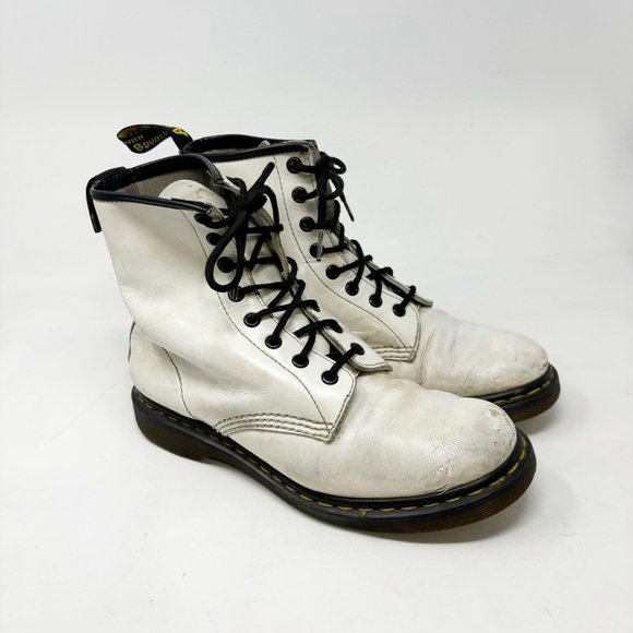 Dr. Martens Shoes - DOC MARTENS Women’s White 1460 Smooth Leather 8-Eye Boots Distressed Size W9